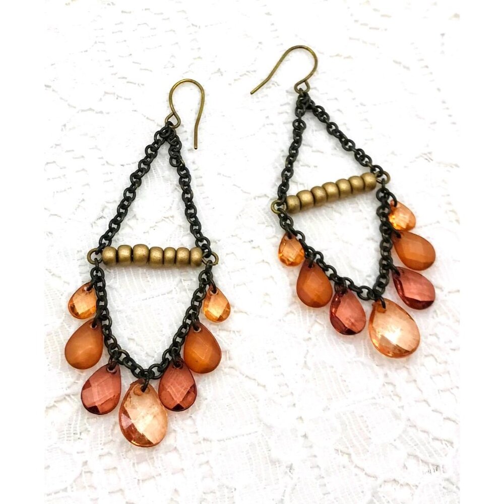 Vintage-Inspired Bronze and Orange Beaded Teardrop Earrings